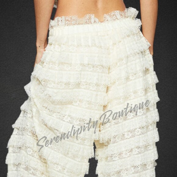 POL Boho Feminine Fluttering All Over Soft Tiered Eyelet Lace Ruffle Wide Leg Pa - Picture 6 of 12